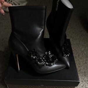 Elegant Black Floral Ankle Boots